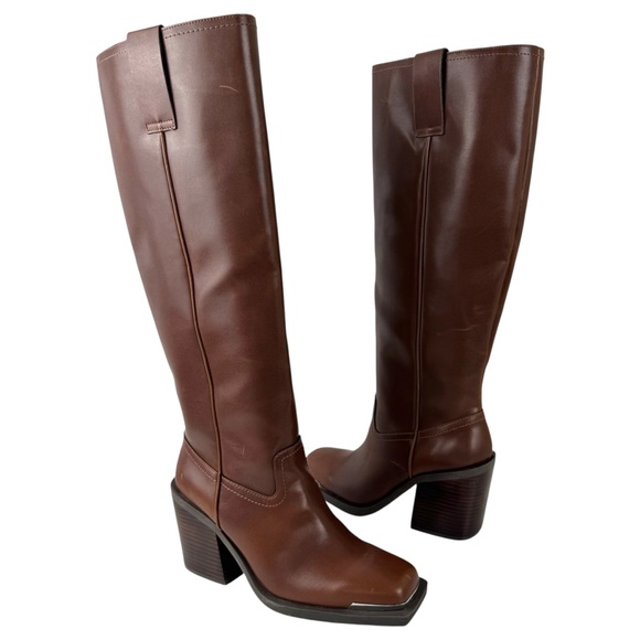 Steve Madden Women's Dollee Leather Tall Duster Boots Size 9.5 Cognac Brown NWB - Picture 1 of 16